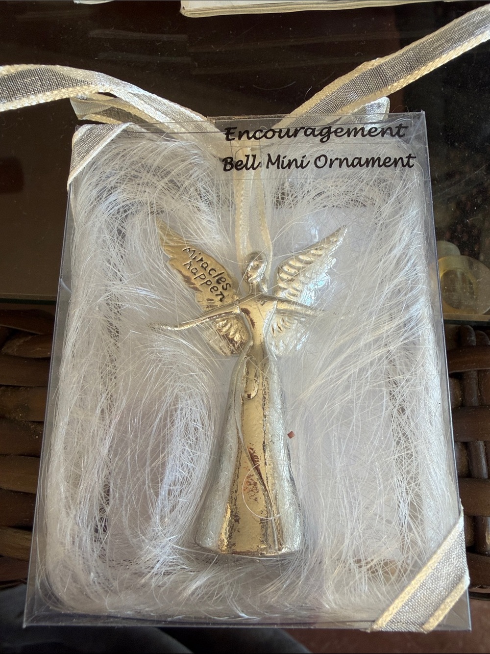 Serenity by Seasons of Cannon Falls mini bell ornament. Engraved wing.